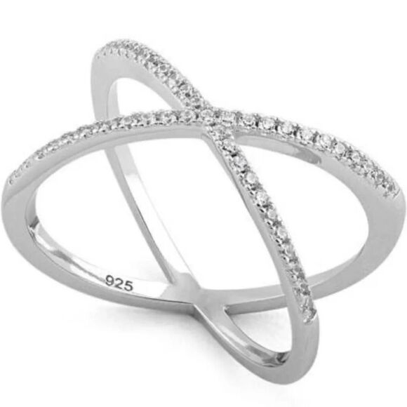 Sterling Silver Overlapping X CZ Ring New - Picture 3 of 3